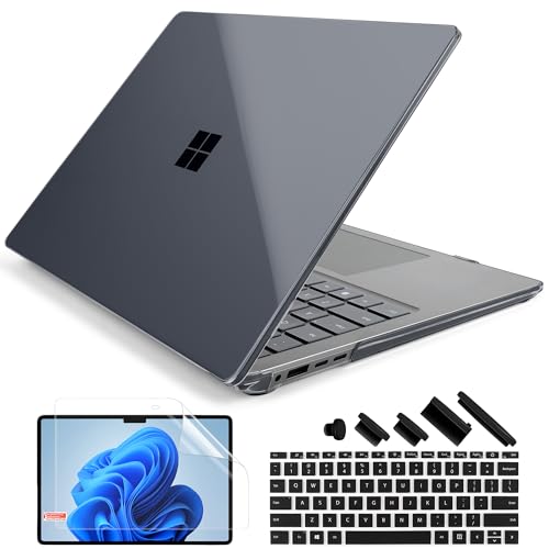Batianda Premium Case for Surface Laptop 13.8 Inch 2024-2026, Crystal Black | Fits Surface Laptop 7th/8th for Business 1.2mm Lightweight Ultra-Slim Hard Shell with Keyboard Cover & Screen Protector - color: Crystal Black