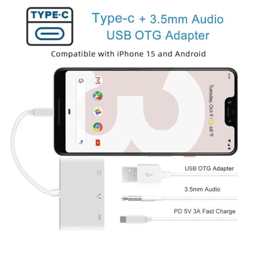 chenyang 3 in 1 USB C to 3.5mm Audio AUX & USB 2.0 Socket OTG Adapter with PD 15W Charge for Laptop Tablet Phone - style: 3.5mm/USB3.0 3-in-1