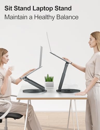 tounee Telescopic Laptop Stand for Desk with 360° Swivel Base, Sit to Stand, Height Adjustable, Portable Riser Holder for Good Posture, Compatible with MacBook Pro, All Laptops 10-17"-Gray - color: Gray