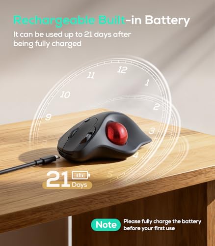 Nulea M511 Wireless Trackball Mouse, Rechargeable Ergonomic Thumb-Control Mouse with Tilt Stand, Smooth & Precision Tracking, 3 Device Connection (Bluetooth or USB Receiver), for PC/Mac/Laptop-Red - color: A-Red