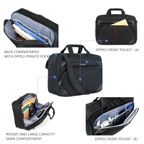 KROSER Laptop Bag 17.3 Inch Premium Laptop Briefcase, Expandable Water Repellent Laptop Shoulder Messenger Bag Durable Computer Case for Business/Travel/Men/Women (Black/Red) - color: Black/Red, size: 17.3 INCH