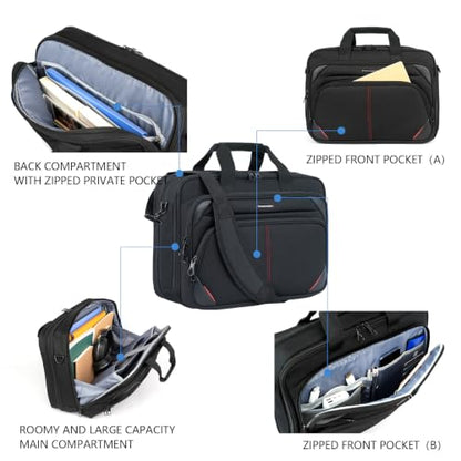 KROSER Laptop Bag 17.3 Inch Premium Laptop Briefcase, Expandable Water Repellent Laptop Shoulder Messenger Bag Durable Computer Case for Business/Travel/Men/Women (Black/Red) - color: Black/Red, size: 17.3 INCH