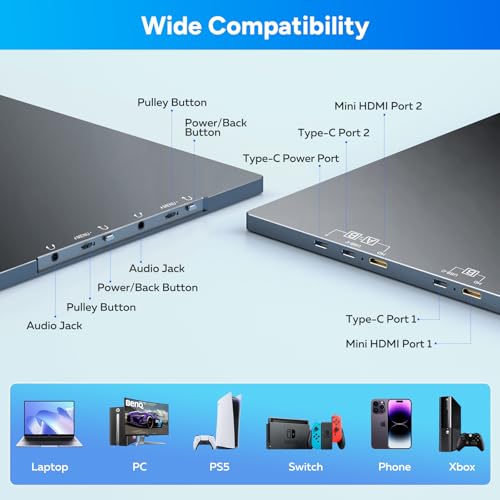 COOLHOOD 18.5 Inch Portable Monitor for Laptop, 1080P FHD 100Hz 125% sRGB USB-C HDMI Travel Monitor for Laptop Mac PC, Portable Screen with Smart Cover, VESA Compatible - size: 2*18.5 Inch