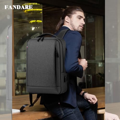 FANDARE 15.6 inch Business Laptop Rucksack Bag with USB Charging Port Mens Laptop Backpack Business Travel Rucksack Polyester Daypack with Luggage Strap Multi-Compartment for Work Commuter Dark Gray - color: Dark Gray