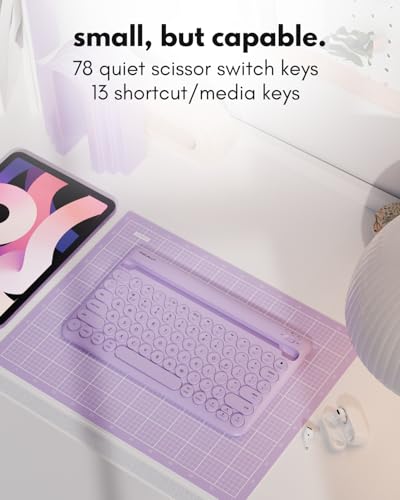 Macally Small Wireless Bluetooth Keyboard for iPad mini/Air/Pro, iPhone, Tablet, and Phone - 78 Key iPad Keyboard with Built-in Stand - Universal Compatible Multi Device - Purple - color: Purple