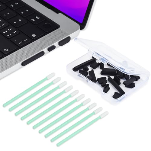 21PCS Anti Dust Dirt Plug Port Cover Compatible 2026-2021 MacBook Pro 14" 16" inch M5 M4 M3 M2 M1 Pro/Max A3426/A3428/A3434/A3112/A3185 Silicone Anti Dirt Protective Cover Accessories, Black - color: 21PCS