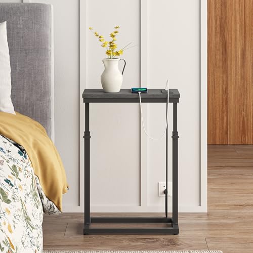 TUTOTAK End Table with Charging Station, Side Table, Tall Couch Table | Sofa Table, for living Room, Bedroom, Black TB01BK084 - color: Black, size: 1 Pack, style: With Plug