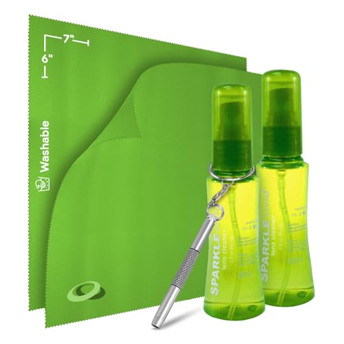 Sparkle Vivid Anti-Reflective Safe Lens Cleaner & Repair Kit – (2) 2oz Glasses Cleaner Spray, (2) Microfiber Cloth & Keychain Screwdriver for Eyeglasses, Sunglasses, Lenses & Screens (5 Piece Set) - style: Green | 2x2oz Lens Spray + 2 Microfiber Cloths +