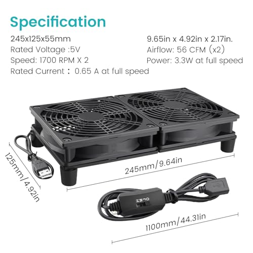 Wathai 240mm Router Cooling Fan for Computer Cooler Small Box 5V USB | USB Powered Multi Speed Electronics Cooling Pad, Modem Receiver TV Box Amplifier Receiver Stand, Small Computer Fans - style: 240mm USB fan