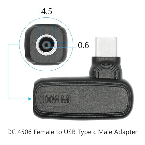 90 Degree 100W DC 4.5mm x0.6mm Power Adapter, Input 15 - 20.5V, PD Chip | Right Angle DC 4506 Female to USB Type C Male PD Plug, Built in PD Intelligent Chip Quick Identification V/A, for USB C Port - style: DC 4506 Female to USB Type c Male - 100W