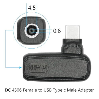 90 Degree 100W DC 4.5mm x0.6mm Power Adapter, Input 15 - 20.5V, PD Chip | Right Angle DC 4506 Female to USB Type C Male PD Plug, Built in PD Intelligent Chip Quick Identification V/A, for USB C Port - style: DC 4506 Female to USB Type c Male - 100W