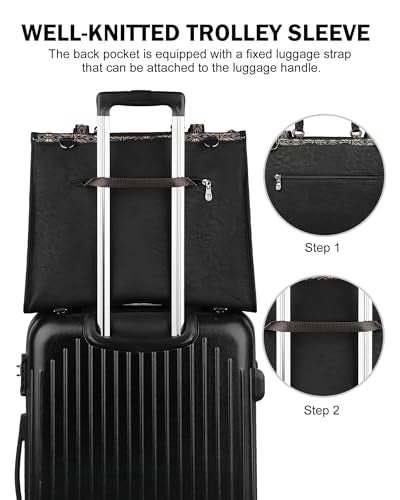 FADEON Laptop Bag for Women Designer PU Leather Large Tote Bags Backpack Purses with 15.6 Laptop Compartment Shoulder Handbag - color: Black