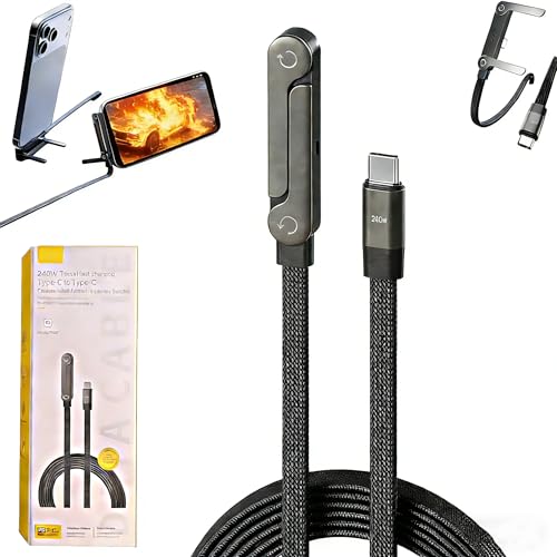 240W Fast Charge Cable with Stand, Built-in Adjustable Phone Holder, 240W PD Super Fast Charging Cable, Braided Durable Type C Cable with Foldable Stand, 480Mbps Data Sync, 5ft/1.5m (1-Pack) - color: 1-Pack