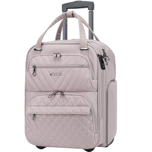 KROSER Carry On Underseat Multi-functional, 16-inch Underseater Lightweight Overnight Suitcase for Women, Dusty Pink - color: Grey Pink