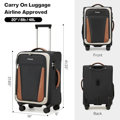 mixi Carry On Luggage 20 Inch Softside Suitcase, Black-Off White | Front Pocket, 22x14x9 Airline Approved, Rolling Spinner Wheels, TSA Lock, Lightweight - color: Black-Off White