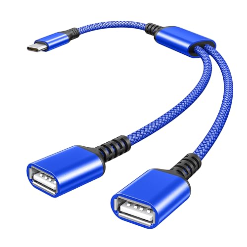 Basesailor USB C Male to Dual USB Female Cable Adapter 1FT,OTG Adapter | Thunderbolt 3 to Double Type A 2.0 Cord Converter Multiple Hub for MacBook Pro,iPad Air 4 5 Mini 6,Surface,Samsung Galaxy Tab - color: Blue, size: 1FT(0.3M), style: 1 in 2 out