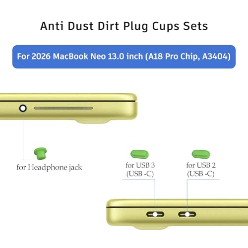 ProElife 7 Pcs Anti Dust Dirt Plug Cups Set for MacBook Neo, Green | Durable & Reusable Silicone Laptop Accessories, Custom Fit Design, Easy to Clean Non-Slip Stuff for Macbook USB-C & Headphone - color: Green