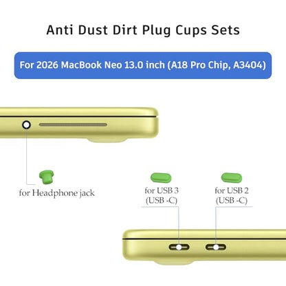 ProElife 7 Pcs Anti Dust Dirt Plug Cups Set for MacBook Neo, Green | Durable & Reusable Silicone Laptop Accessories, Custom Fit Design, Easy to Clean Non-Slip Stuff for Macbook USB-C & Headphone - color: Green