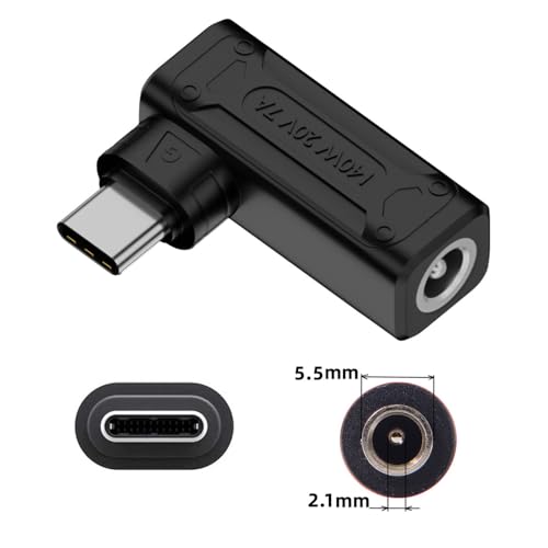 140W 100W DC Jack 5.5x2.1mm Input to USB-C Type-C Angled 90 Degree Power Plug Charge Adapter for Laptop Phone - style: 5.5x2.1mm 140W