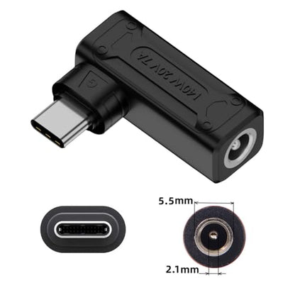 140W 100W DC Jack 5.5x2.1mm Input to USB-C Type-C Angled 90 Degree Power Plug Charge Adapter for Laptop Phone - style: 5.5x2.1mm 140W