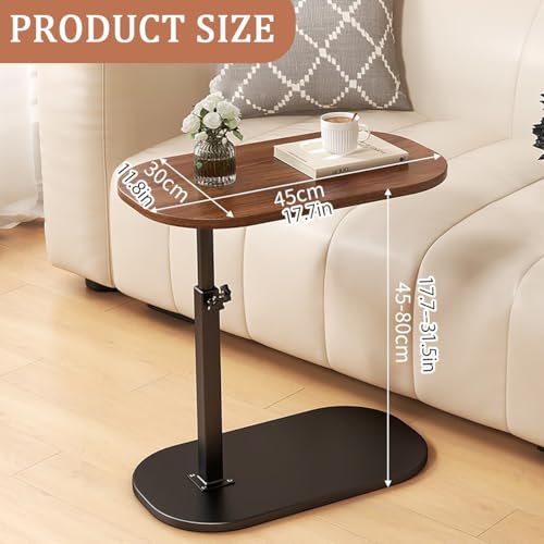 C Table End Table Adjustable Height,Round Recliner Side Table,360°Swivel Bathtub Tray Table Withthick Metal Bracket,Small Coffee Tabl,Modern Bedside Table,for Sofa/Bed/Bathtub(Dark Brown) - color: Dark Brown