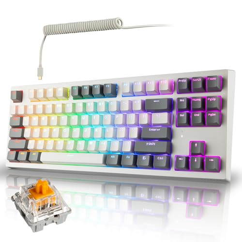 TECWARE Phantom+ Elite TKL 87 Key RGB Mechanical Gaming Keyboard | Wireless Bluetooth 5.0 2.4GHz USB C Wired | Hot Swappable 5 Pin | Double Shot PBT Keycaps | Creamy Wraith Orange Linear Switch, White - color: Orange Switch, size: Phantom+ Elite 87 | Whit