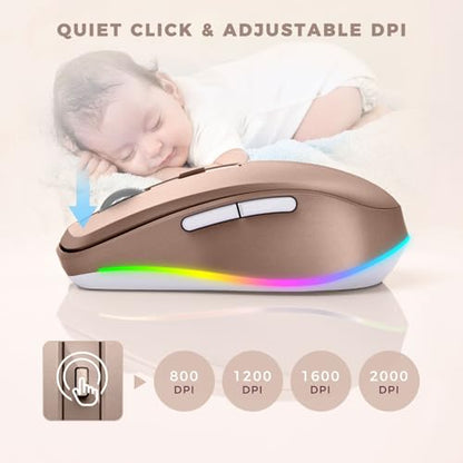 PEIOUS Wireless Mouse Jiggler, LED Mouse with Built-in Mouse Mover, Gold | Rechargeable, Silent Clicks, Adjustable DPI and Random Movement Keep Computers Awake for Work-Life Balance on Laptop/PC/Mac - color: Gold
