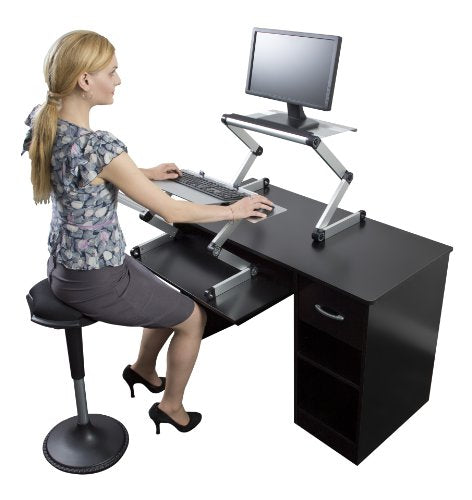 WorkEZ Adjustable Standing Desk Converter, Sit to Stand Desk Riser, Standing Desk for Laptop Monitor, Adjustable Height & Angle Negative Tilt, Silver - color: Silver