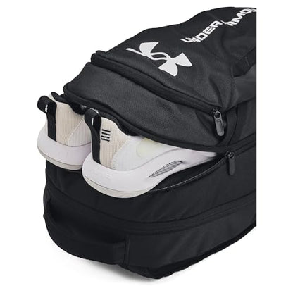 Under Armour Unisex-Adult Hustle 6.0 Backpack, (002) Black/Black/White, One Size Fits Most - color: (002) Black / Black / White, size: One Size