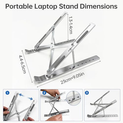 EJAY Laptop Stand for Desk, Aluminum Adjustable Laptop Riser & Ventilated Holder, Foldable Portable Computer Stand for 10-15.6 inch Laptops (Silver) - color: Silver