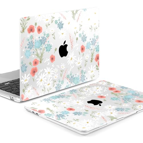 Batianda LumiArt Case for MacBook Air 13.6" M2-M5 Chip, White Flower | 4-in-1 Set with Bright Color Botanical Design, Lightweight Slim Hard Shell Protection For School Girls Women and Travelers - color: Cute White Flower