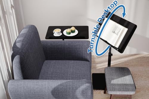 C Shaped End Table,20" W x 14" L,17"-31" Adjustable Height,Swivel and Turnable Desktop,Foldable Side Table for Small Spaces,Black Walnut (Black, 19.7" x 13.8") - color: Black, size: 19.7" x 13.8"