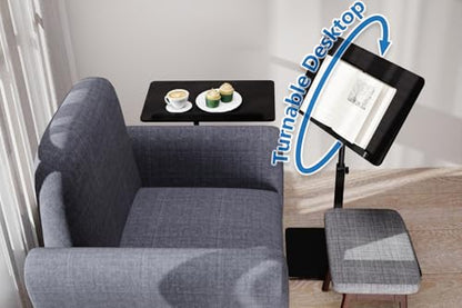 C Shaped End Table,20" W x 14" L,17"-31" Adjustable Height,Swivel and Turnable Desktop,Foldable Side Table for Small Spaces,Black Walnut (Black, 19.7" x 13.8") - color: Black, size: 19.7" x 13.8"