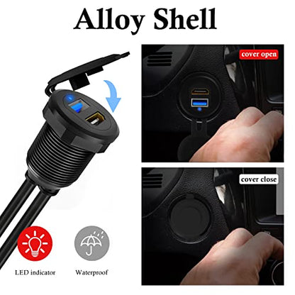 USB 3.0 HDMI Car Mount Flush USB Port Cable, Alloy Shell HDMI USB3.0 Dash Panel Extension Cable with LED Indicator for Car Boat Motorcycle -3ft - style: USB3.0 & HDMI 3ft