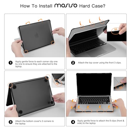MOSISO Anti-Crack Case for MacBook Air 13 inch M5 M4 M3 M2 2026-2022 | 3 in 1 Kit Anti-Fingerprints Reinforced TPU Bumper Hard Shell for MacBook Air 13.6, A3449 A3240 A3113 A2681, Black - color: Black