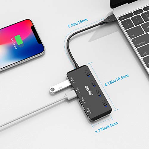 USB 3.0 Hub 4-Port with Individual Switches, Ultra-Slim High-Speed Data Expander, 5Gbps USB Splitter for Laptop, PC, Keyboard, Mouse, Flash Drive – LED Indicators, Plug & Play - size: 0.5 FT