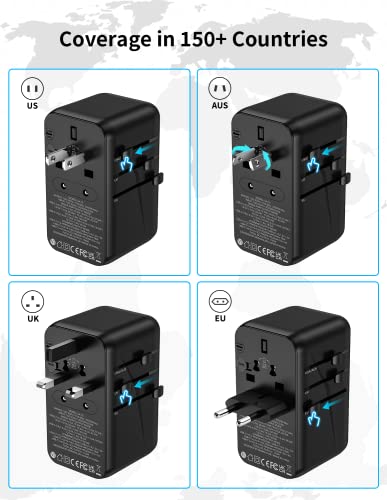 MOMAX 100W Universal Travel Adapter, 5-in-1 GaN International Power Adapter for Laptop, Phone, 2 USB-C PD & 2 USB-A QC Wall Charger, European Travel Plug Adapter for UK/US/AUS/JP, Travel Essentials - size: 100 W