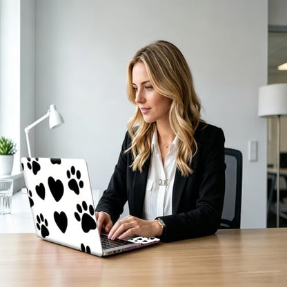 Black & White Dog Paw Print Universal Laptop Skin Sticker 3PCS, Protective Decal Trim-to-Fit 11.6" 13.3" 14" 15.6" Laptop Vinyl Cover, Removable Anti-Scratch Computer Decal Protector - color: Black & White Dog Paw Print