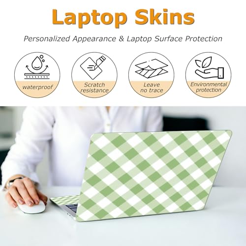 Universal Laptop Skin Sticker with 2 Wrist Pad Decals, 3-Piece Removable Vinyl Laptop Cover, Green Checkered Waterproof Anti-Scratch, Easy-Trim Fit for 13.3" 14" 15.6" Laptops - color: Green checkered