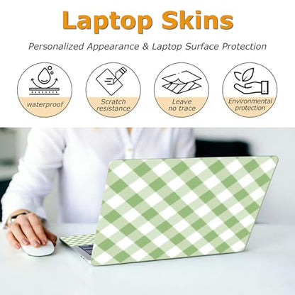 Universal Laptop Skin Sticker with 2 Wrist Pad Decals, 3-Piece Removable Vinyl Laptop Cover, Green Checkered Waterproof Anti-Scratch, Easy-Trim Fit for 13.3" 14" 15.6" Laptops - color: Green checkered