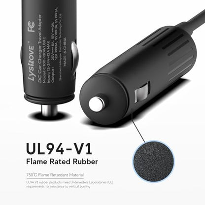 100W USB C Car Charger DC to DC Adapter for Anker SOLIX C200 C300 Jackery Explorer 240 V2 Portable Power Station DJI Mavic 3 Pro/Mavic 4 Pro Drones Handheld Gaming PC Charging Station USB Cable