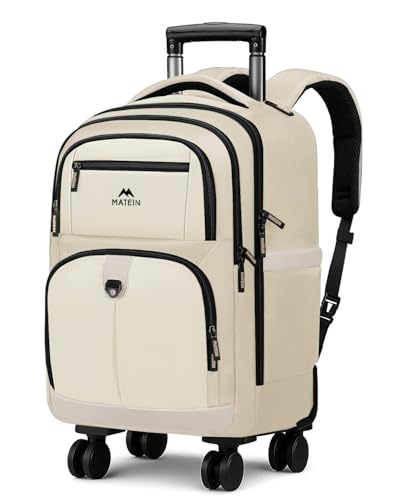 MATEIN Rolling Backpack for Women, Roller Backpack with 4 Spinner Wheels | 17 Inch Large Rolling Computer Bag with Padded Shoulder Straps, Water Resistant Wheeled Carry On Bag for Business Travel