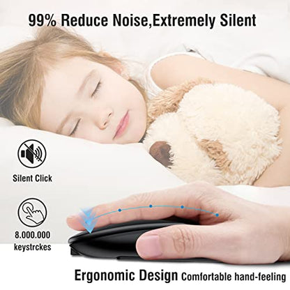 Wireless Bluetooth Mouse for iPad/MacBook Pro/Air/Laptop/pc Rechargeable Silent Mouse Portable Slim for Surface Pro/Lenovo/Samsung Tablet (Black) - color: Black