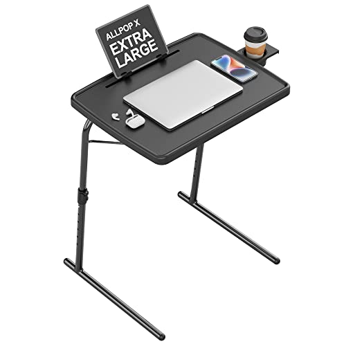 X TV Tray Table, Allpop Large TV Dinner Tray for Eating, Adjustable Folding Laptop Table with Book Stand, Cup Holder & Tablet Slot on Couch & Bed, Black - color: Black