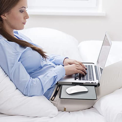 EHO Laptop Lap Pad - Laptop Stand Pad w Retractable Mouse Pad Tray, Anti-Slip Heat Shield Tablet Notebook Computer Stand Table w/Sturdy Stable Cooler Work Surface for Bed Sofa Couch or Travel