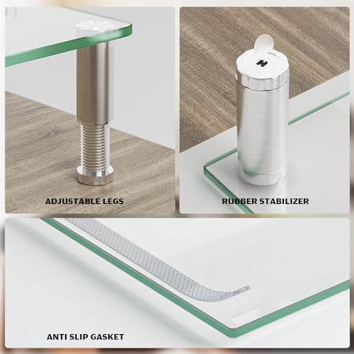 Hemudu Dual Monitor Stand -Adjustable Length and Angle Dual Monitor Riser, Desktop Organizer for PC, Computer, Laptop (Clear)