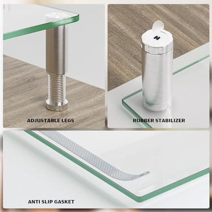 Hemudu Dual Monitor Stand -Adjustable Length and Angle Dual Monitor Riser, Desktop Organizer for PC, Computer, Laptop (Clear)