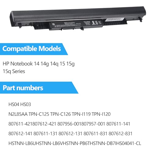 807956-001 Battery for HP HS04 HS03 807957-001 807611-421 807612-421 | for HSTNN-LB6U 15-AY039WM 15-AY041WM 15-AY009DX TPN-I119 G4/G5 240 245 246 250 256 15-AY052NR HSTNN-DB7I HSTNN-LB6V - size: 12.05*2.46*2.13 inch HS04