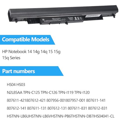 807956-001 Battery for HP HS04 HS03 807957-001 807611-421 807612-421 | for HSTNN-LB6U 15-AY039WM 15-AY041WM 15-AY009DX TPN-I119 G4/G5 240 245 246 250 256 15-AY052NR HSTNN-DB7I HSTNN-LB6V - size: 12.05*2.46*2.13 inch HS04