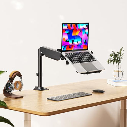 WALI Laptop Desk Mount for 15.6 inch Notebook, Fully Adjustable Single Monitor Arm with Laptop Holder for 32 inch Screen, Laptops Stand with Ventilated Tray, Up to 22 Lbs, (GSDM00LP), Black - size: Width 15", Fully Adjustable Desk Mount